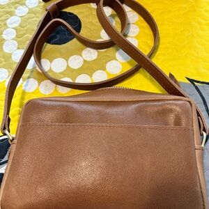 Portland Leather, Large Camera Bag Purse, in “Shortbread”.